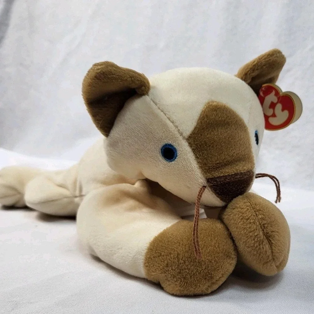 Ty Pillow Pals Beanie Buddy Meow Siamese Cat Plush Blue Eyes Tag VTG 1996